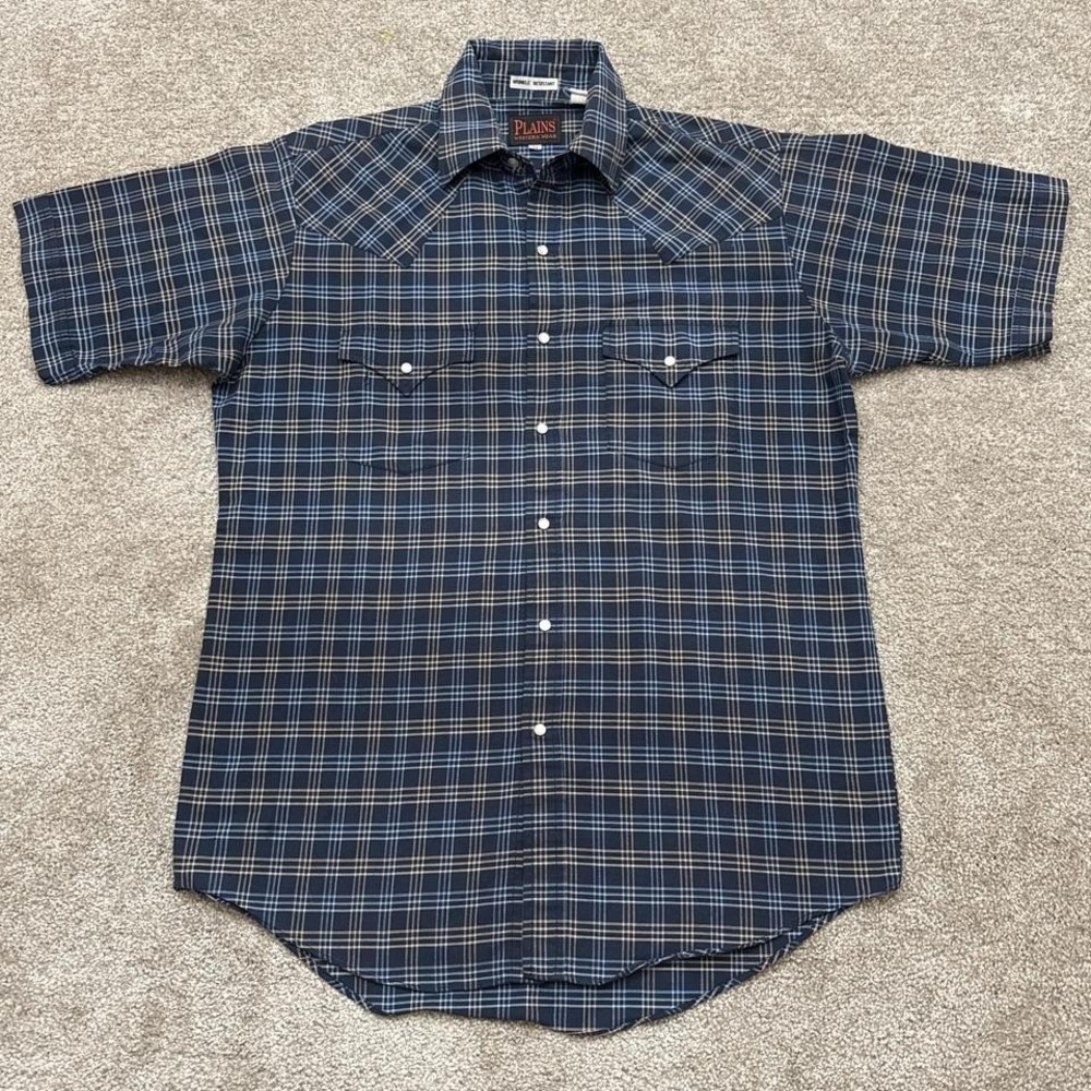 Plains Western Wear Plaid Pearl Snap Shirt Medium Wrinkle Resistant Cowboy